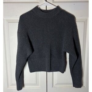 Everlane Organic Cotton Cropped Shaker Stitch Sweater Charcoal Grey Womens XS